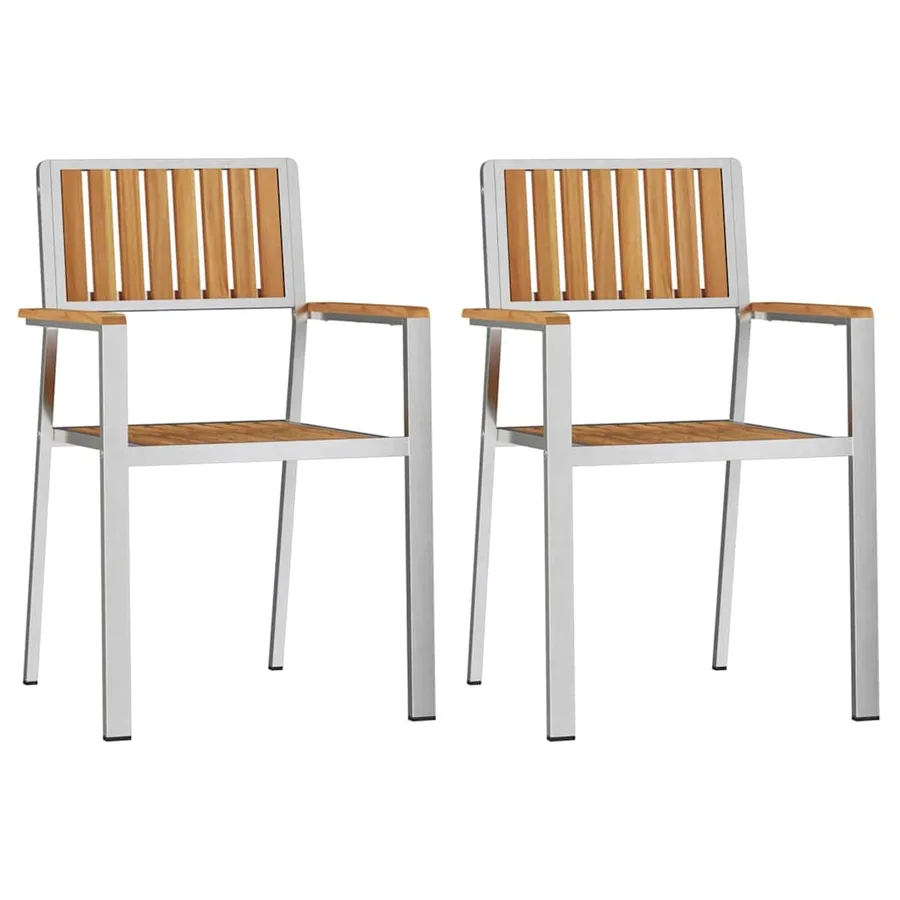 Chaise de jardin 2 pcs Bois de teck massif et acier inoxydable - 2