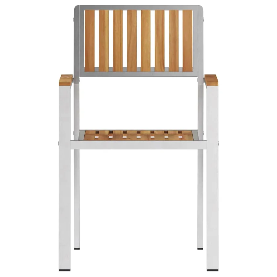 Chaise de jardin 2 pcs Bois de teck massif et acier inoxydable - 5