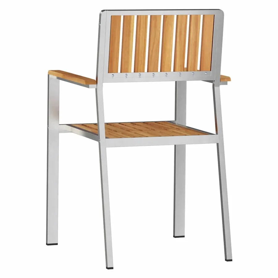 Chaise de jardin 2 pcs Bois de teck massif et acier inoxydable - 7