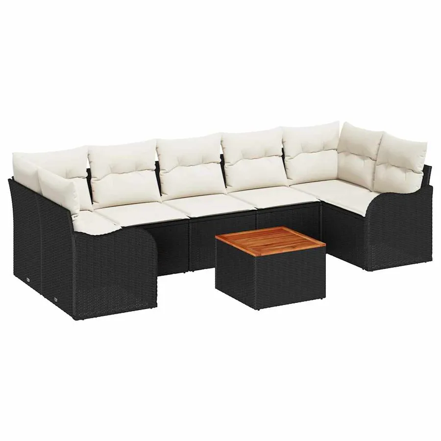 Ensemble de canapé de jardin avec coussin 8 pcs Noir polyrotin - 2