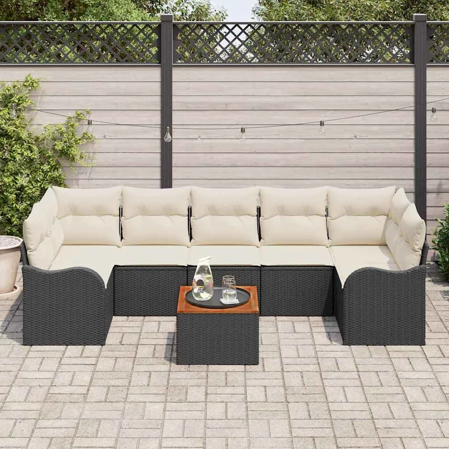 Ensemble de canapé de jardin avec coussin 8 pcs Noir polyrotin - 3
