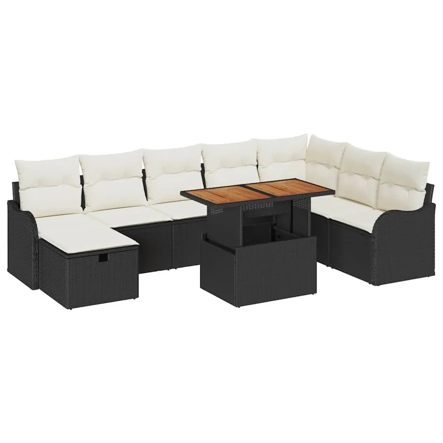 Ensemble de canapé de jardin avec coussin 9 pcs Noir polyrotin - 2