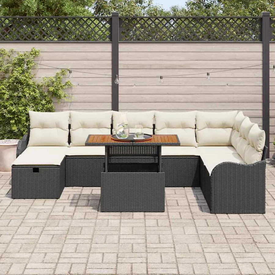 Ensemble de canapé de jardin avec coussin 9 pcs Noir polyrotin - 3