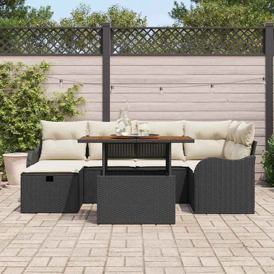 Ensemble de canapé de jardin avec coussin 7 pcs Noir polyrotin - 3