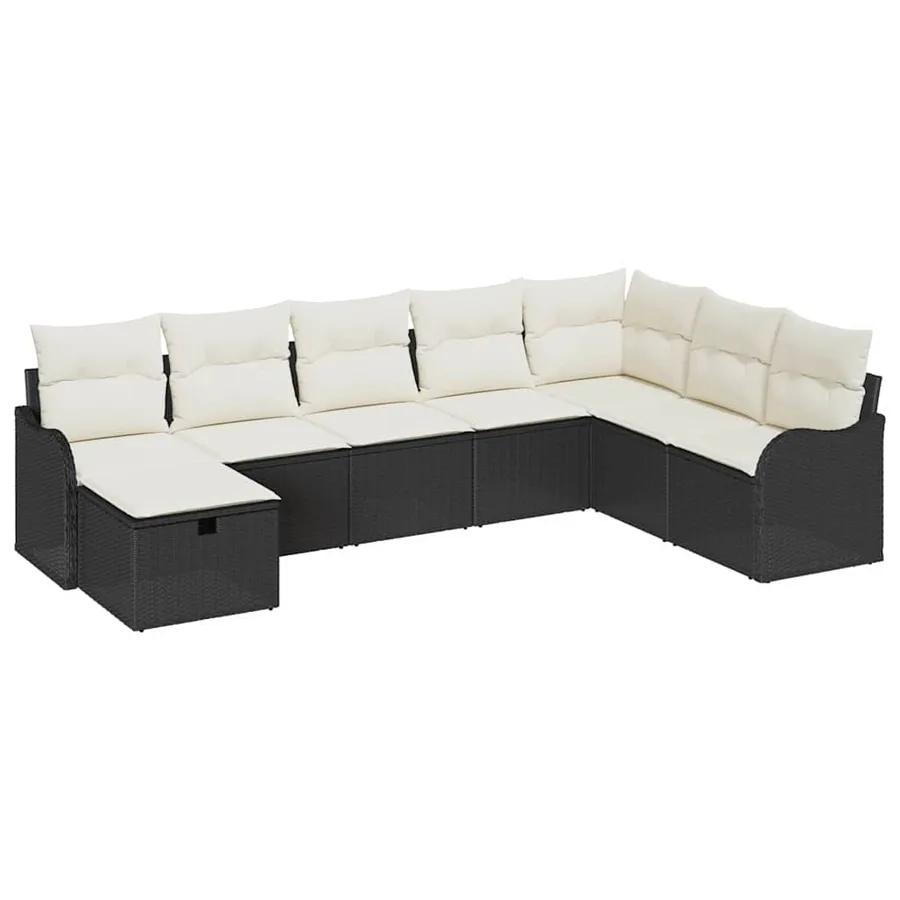Ensemble de canapé de jardin avec coussin 8 pcs Noir Poly rotin - 2