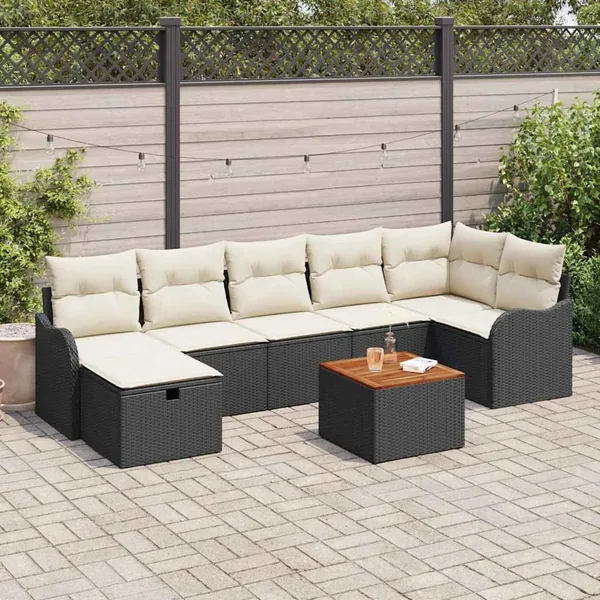 Ensemble de canapé de jardin avec coussin 8 pcs Noir Poly rotin