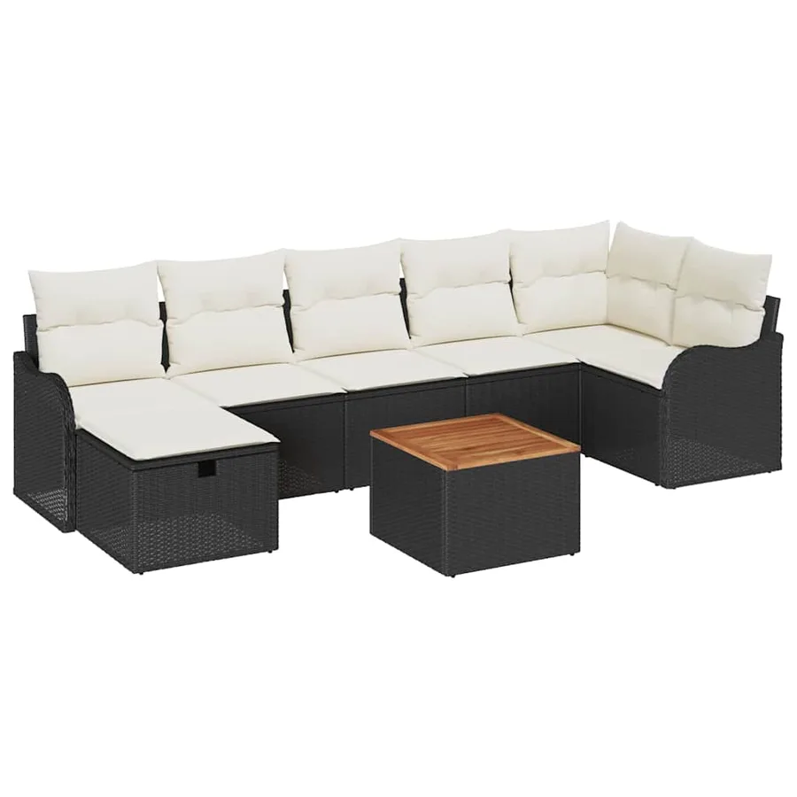 Ensemble de canapé de jardin avec coussin 8 pcs Noir Poly rotin - 2