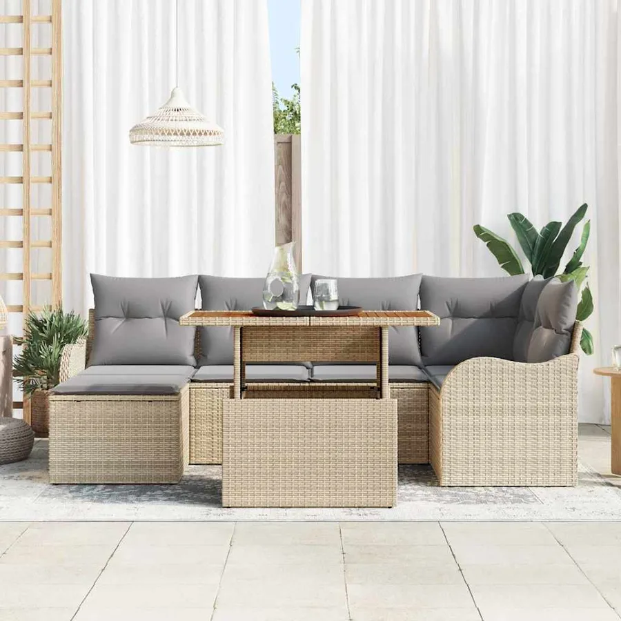 Ensemble de canapé de jardin 7 pcs beige et gris clair - 3