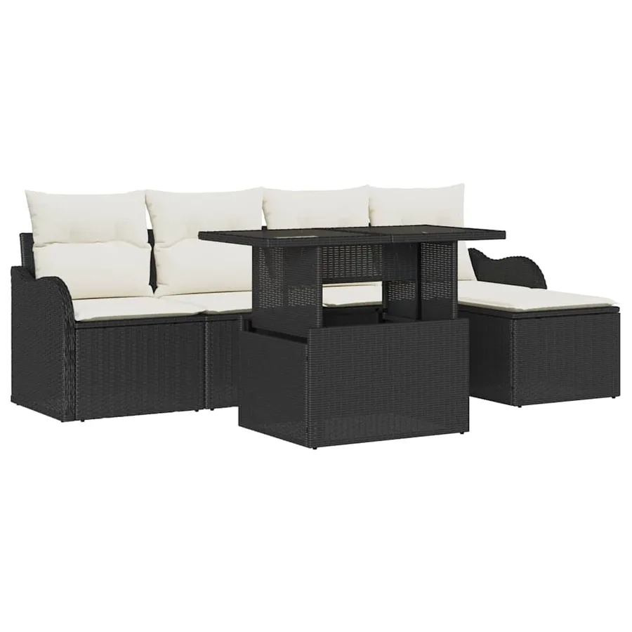 Ensemble de canapé de jardin avec coussin 6 pcs Noir Polyrotin - 2