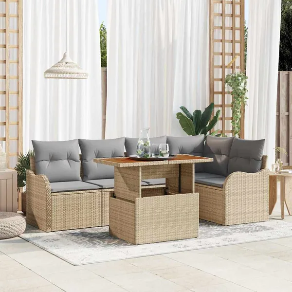 Ensemble de canapé de jardin 6 pcs Beige et Gris clair
