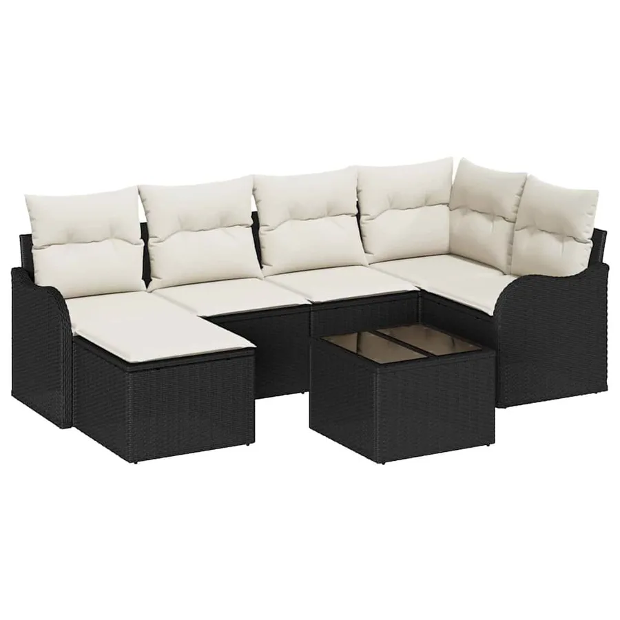 Ensemble de canapé de jardin 7 pcs Noir et blanc Poly rotin - 2