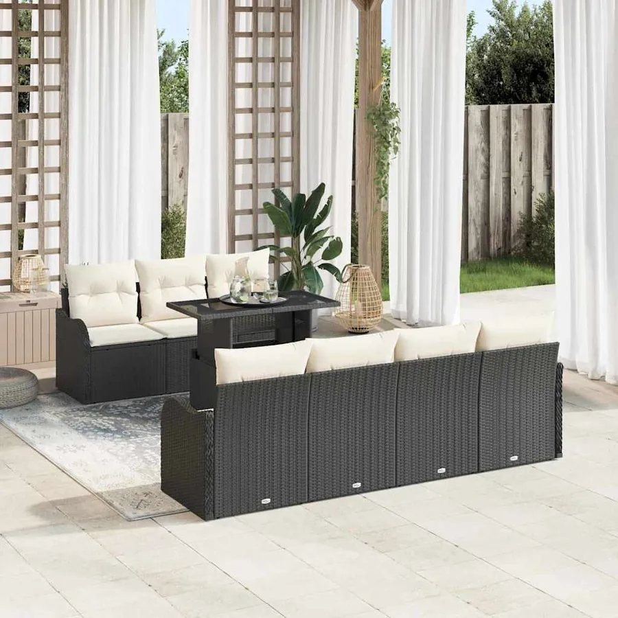 Ensemble de canapé de jardin 8 pcs Noir Poly Rattan