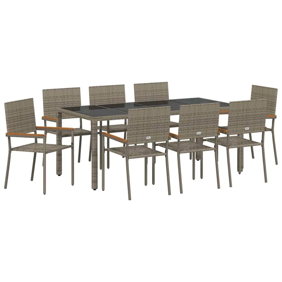 Ensemble de salle à manger pour jardin 9 pcs Gris polyrotin - 2