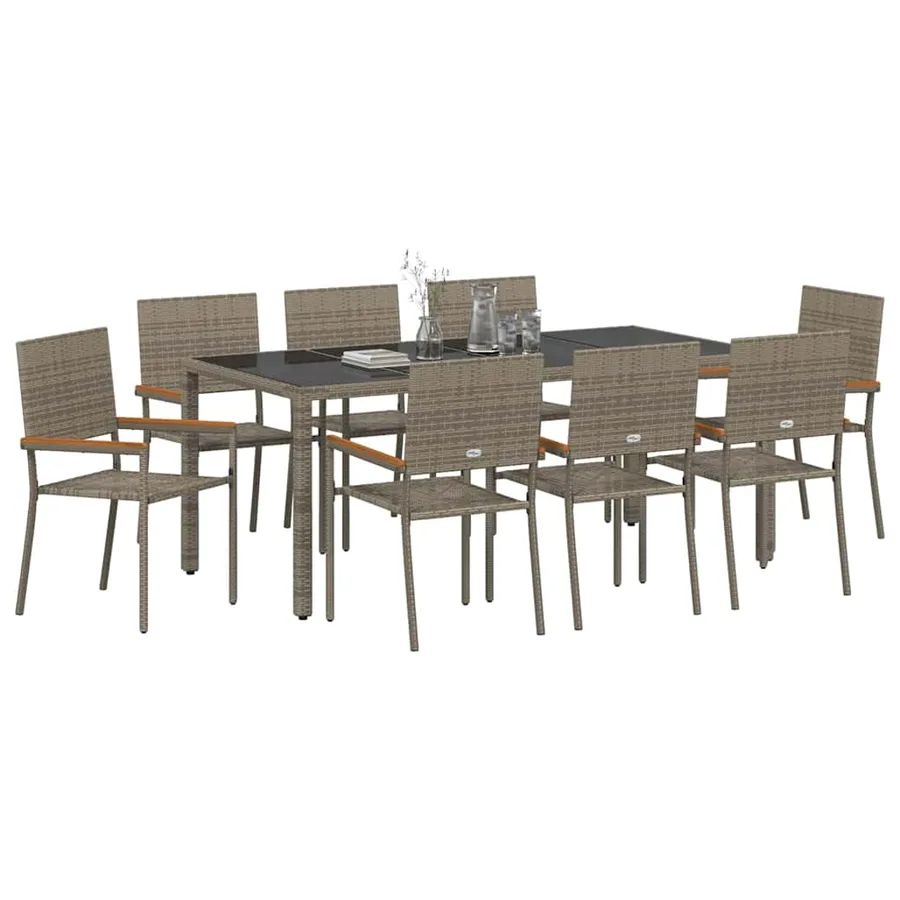 Ensemble de salle à manger pour jardin 9 pcs Gris polyrotin - 3