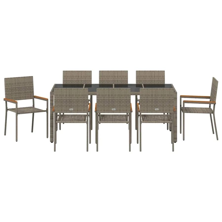 Ensemble de salle à manger pour jardin 9 pcs Gris polyrotin - 7