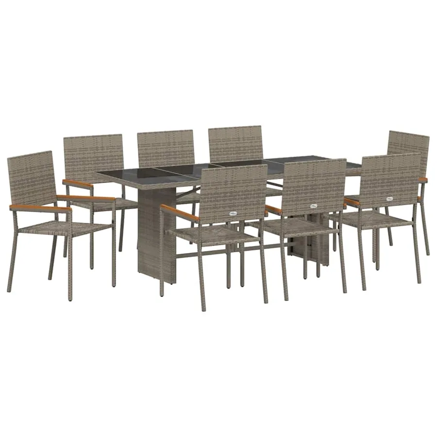 Ensemble de salle à manger pour jardin 9 pcs Gris polyrotin - 2