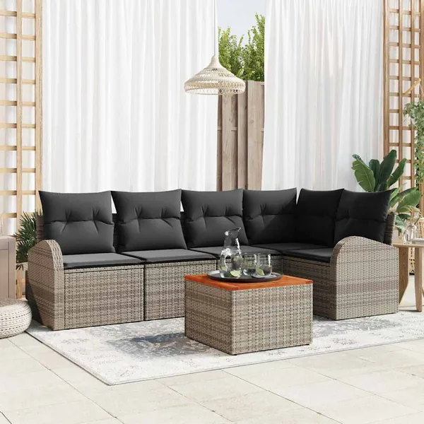 Ensemble de canapé de jardin avec stockage 6 pcs Gris polyrotin