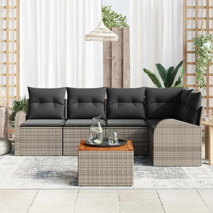 Ensemble de canapé de jardin avec stockage 6 pcs Gris polyrotin - 3