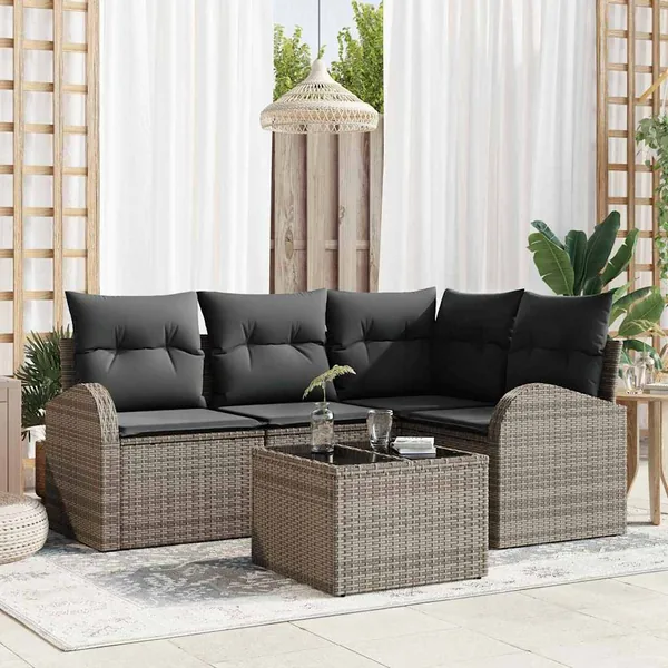 Ensemble de canapé de jardin avec coussin 5 pcs Gris polyrotin