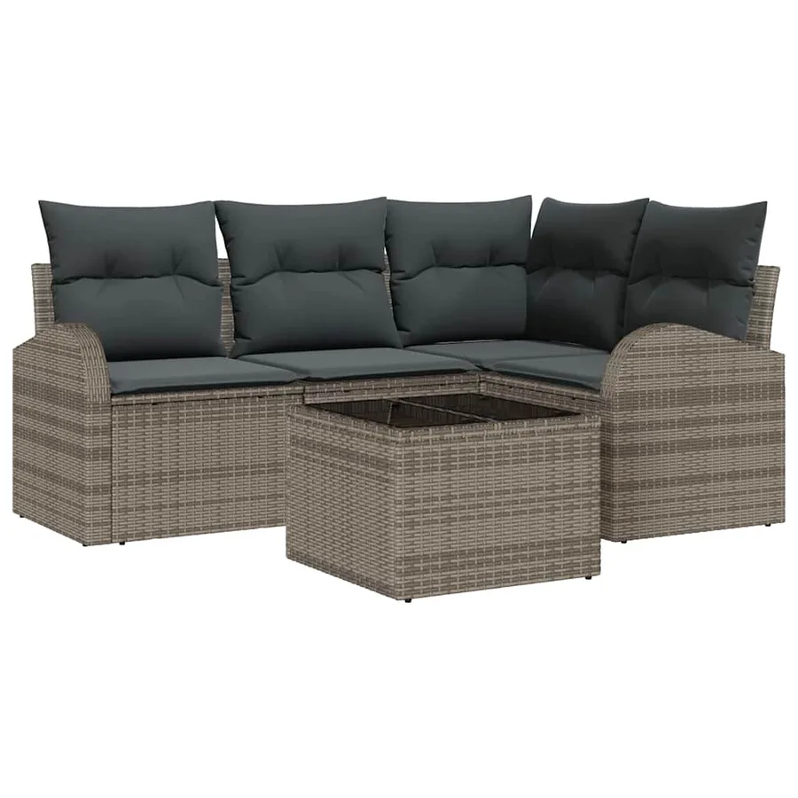 Ensemble de canapé de jardin avec coussin 5 pcs Gris polyrotin - 2