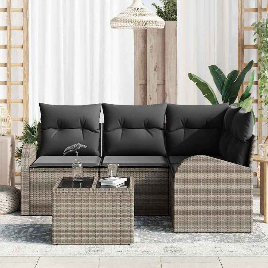 Ensemble de canapé de jardin avec coussin 5 pcs Gris polyrotin - 3