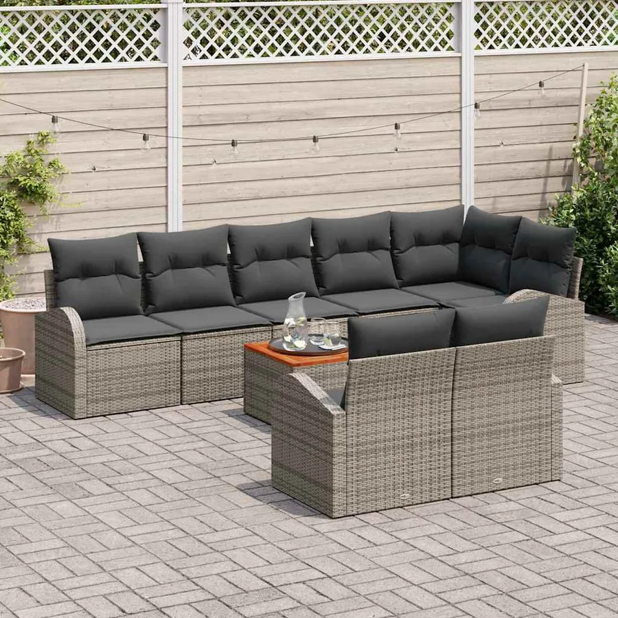 Ensemble de canapé de jardin avec stockage 9 pcs Gris polyrotin - 3