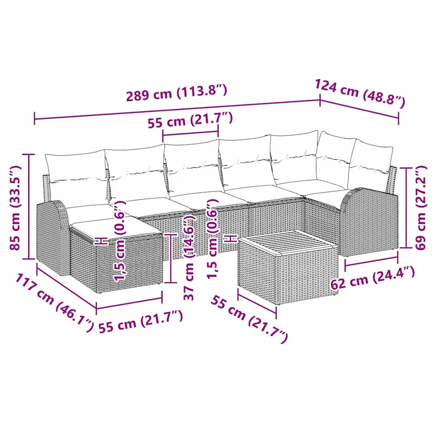 Ensemble de canapé de jardin avec stockage 8 pcs Gris polyrotin - 14