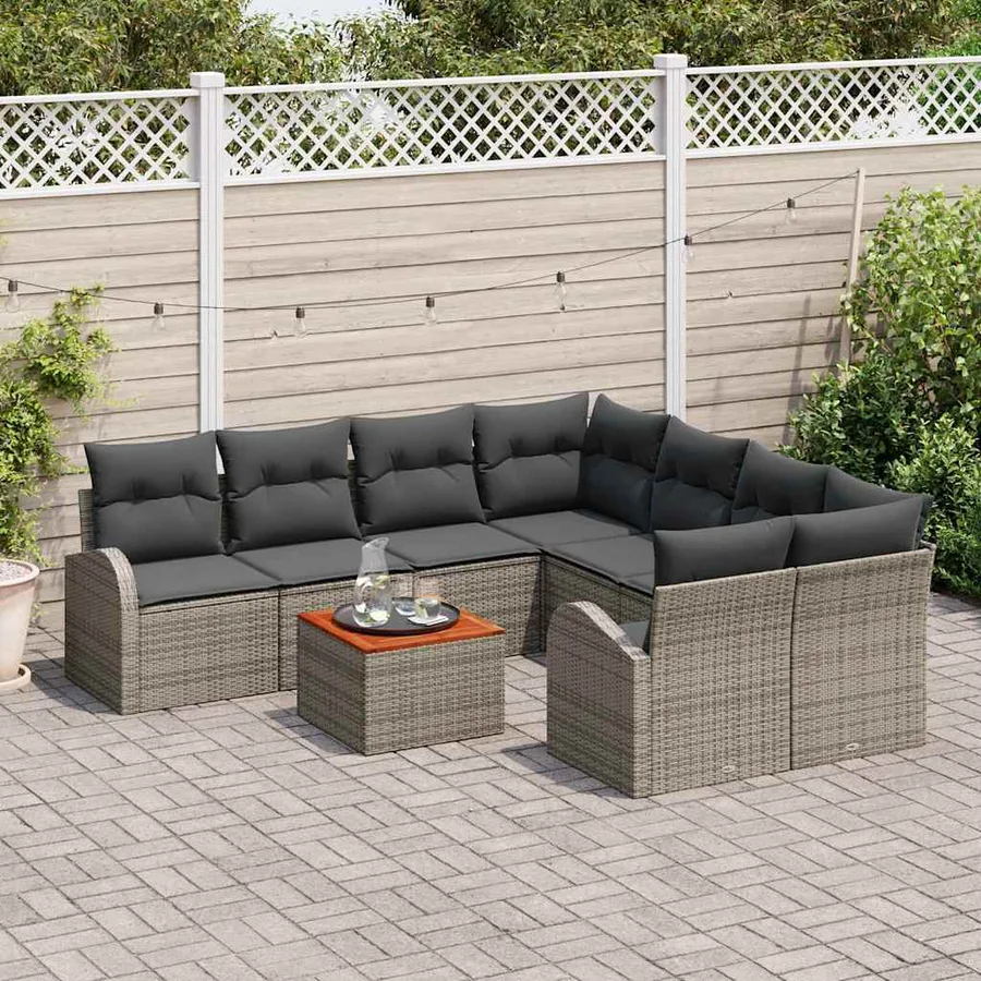 Ensemble de canapé de jardin avec stockage 9 pcs Gris polyrotin - 3