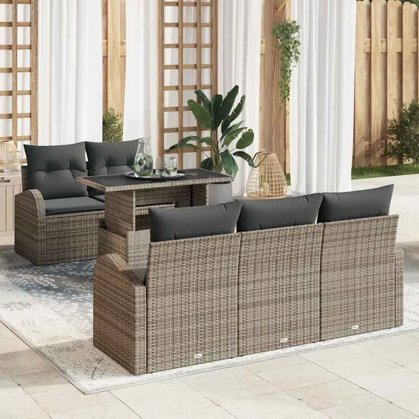 Ensemble de canapé de jardin 6 pcs Gris Poly Rattan