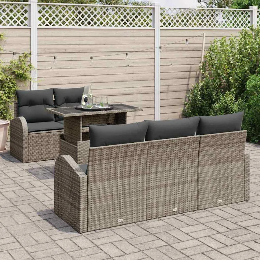 Ensemble de canapé de jardin 6 pcs Gris Poly Rattan - 3