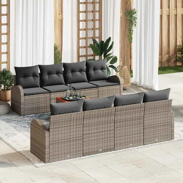 Ensemble de canapé de jardin avec stockage 9 pcs Gris polyrotin