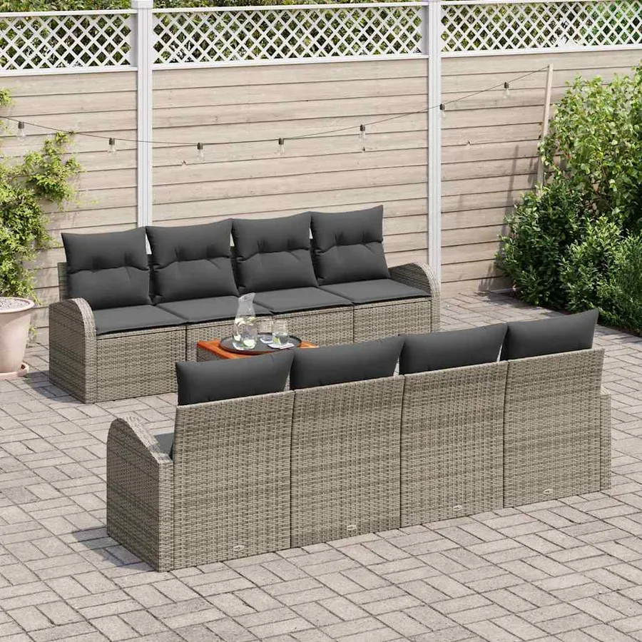 Ensemble de canapé de jardin avec stockage 9 pcs Gris polyrotin - 3