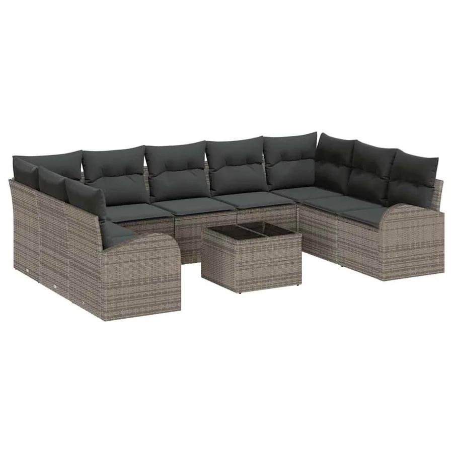 Ensemble de canapé de jardin avec coussin 10 pcs Gris polyrotin - 2