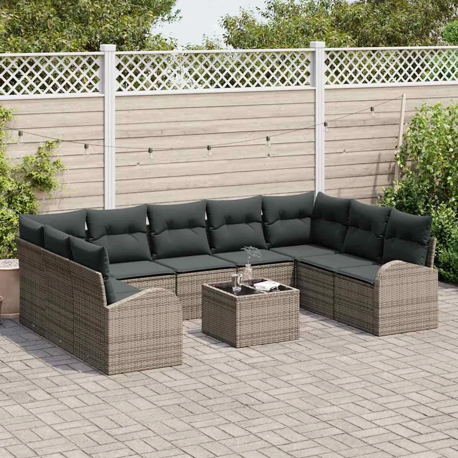 Ensemble de canapé de jardin avec coussin 10 pcs Gris polyrotin - 3