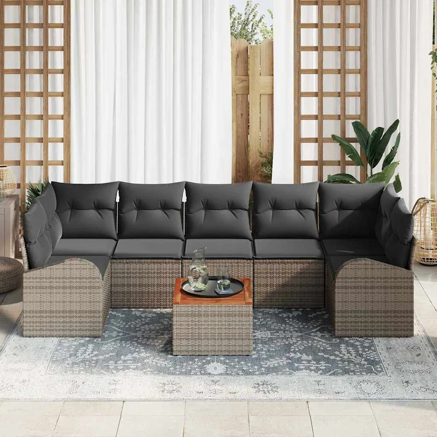 Ensemble de canapé de jardin avec stockage 8 pcs Gris polyrotin - 3