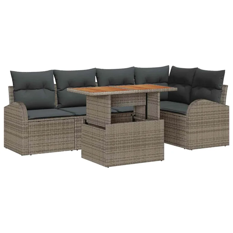 Ensemble de canapé de jardin 6 pcs Gris Poly rotin - 2