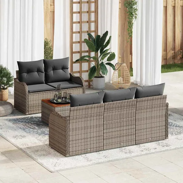 Ensemble de canapé de jardin avec stockage 6 pcs Gris polyrotin