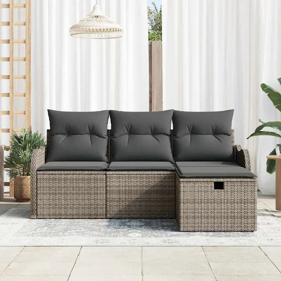 Ensemble de canapé de jardin avec coussin 4 pcs Gris Poly rotin - 3