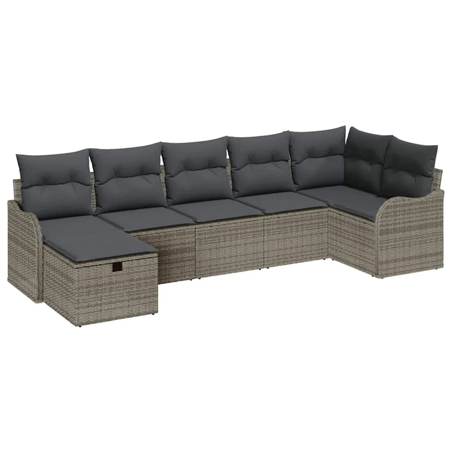 Ensemble de canapé de jardin avec coussin 7 pcs Gris Poly rotin - 2