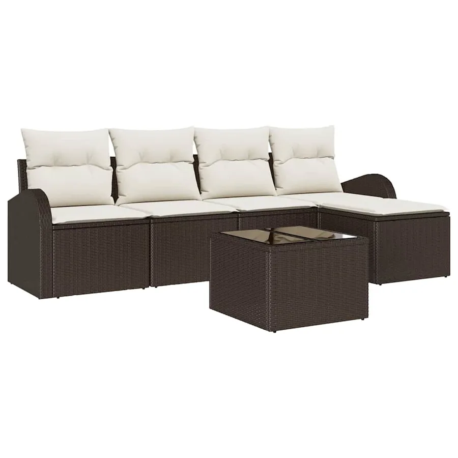 Ensemble de canapé de jardin 6 pcs Marron Poly rotin - 2