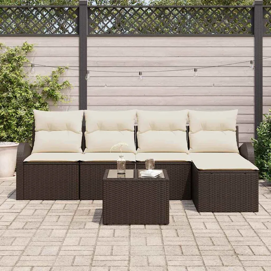 Ensemble de canapé de jardin 6 pcs Marron Poly rotin - 3