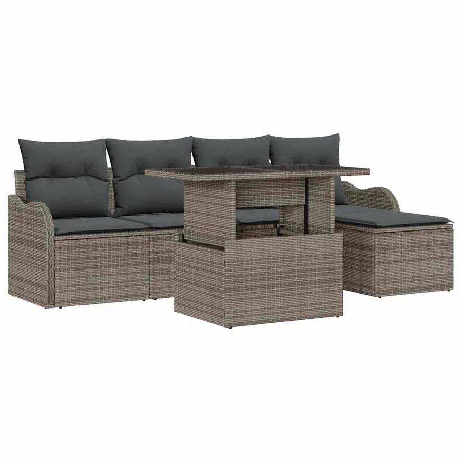 Ensemble de canapé de jardin avec coussin 6 pcs Gris Polyrotin - 2