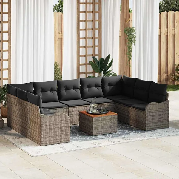 Ensemble de canapé de jardin 10 pcs Gris polyrotin