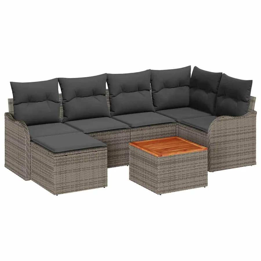Ensemble de canapé de jardin avec stockage 7 pcs Gris polyrotin - 2