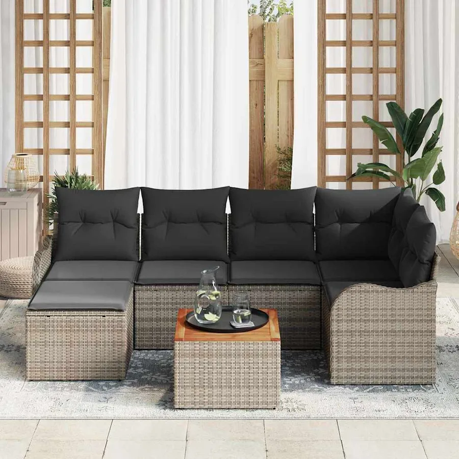 Ensemble de canapé de jardin avec stockage 7 pcs Gris polyrotin - 3
