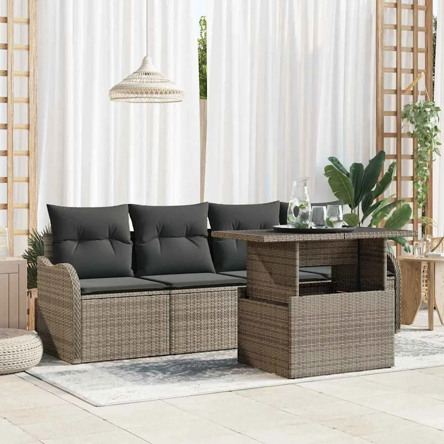 Ensemble de canapé de jardin 5 pcs Gris Poly Rattan