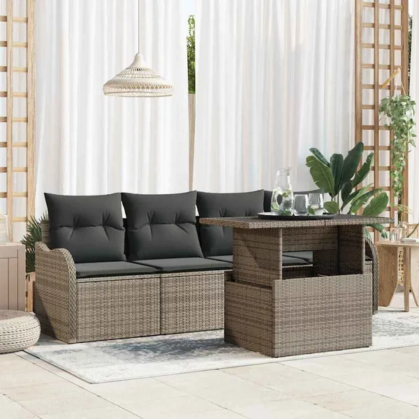 Ensemble de canapé de jardin 5 pcs Gris Poly Rattan