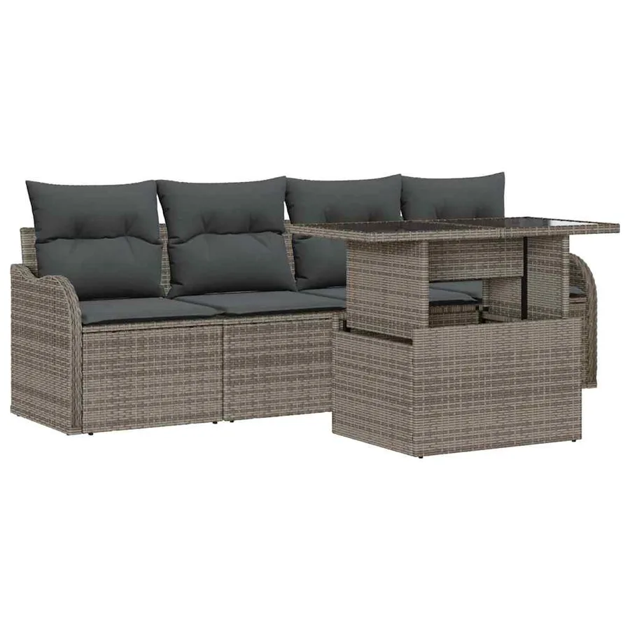 Ensemble de canapé de jardin 5 pcs Gris Poly Rattan - 2
