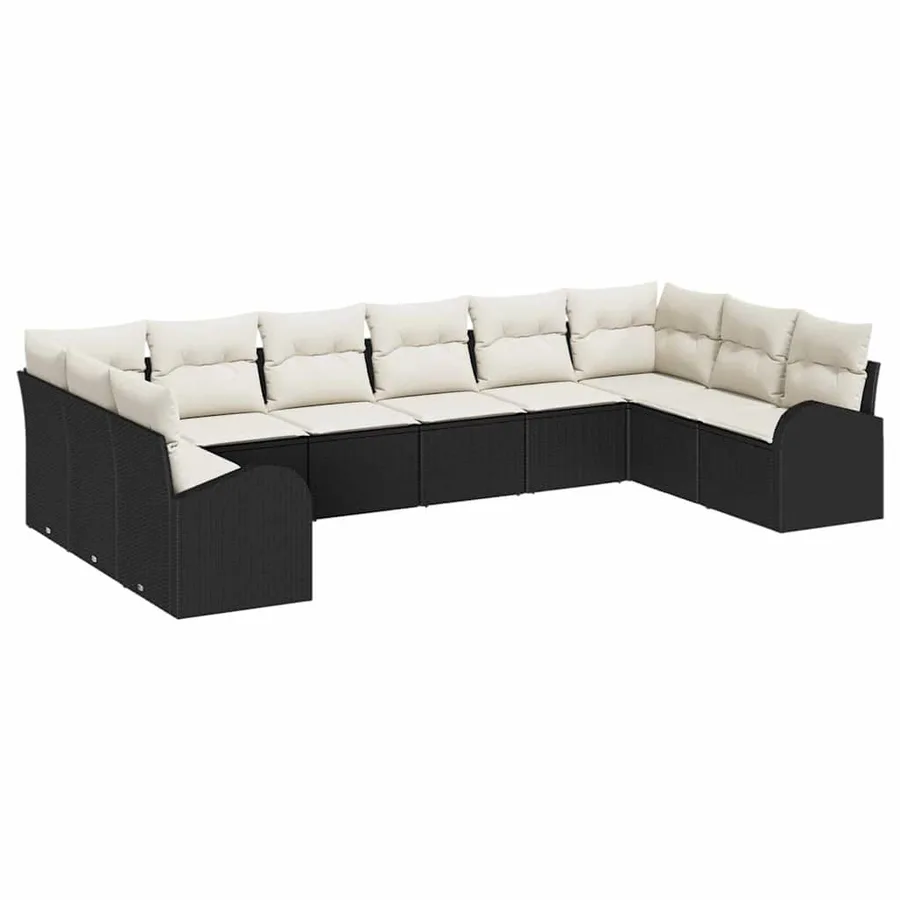 Ensemble de canapé de jardin 10 pcs Noir et Blanc polyrotin - 2