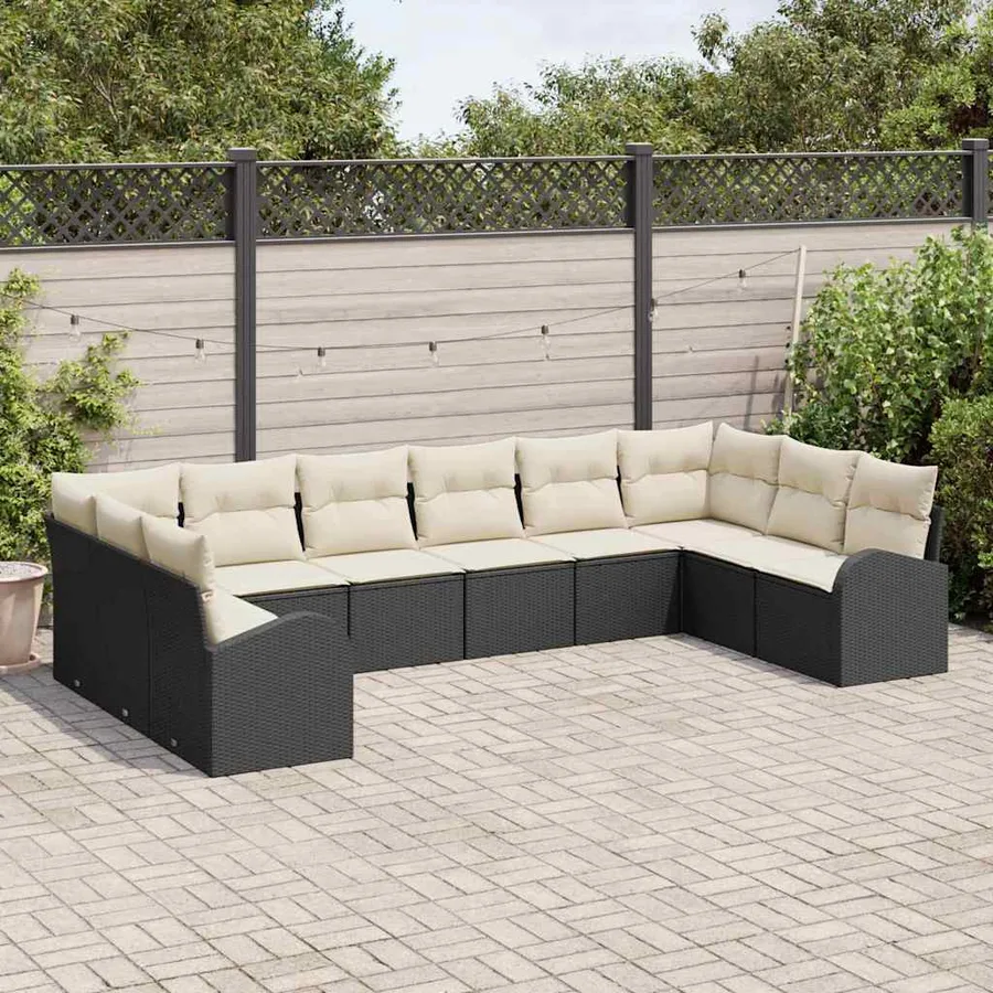 Ensemble de canapé de jardin 10 pcs Noir et Blanc polyrotin - 3